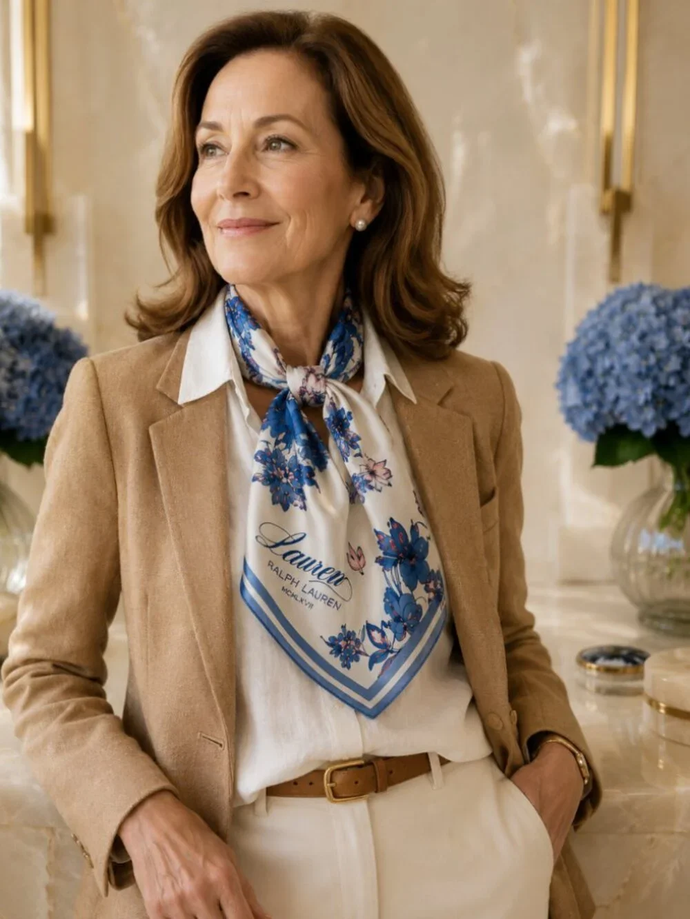 Lauren Ralph Lauren Floral Square Scarf (Cream)